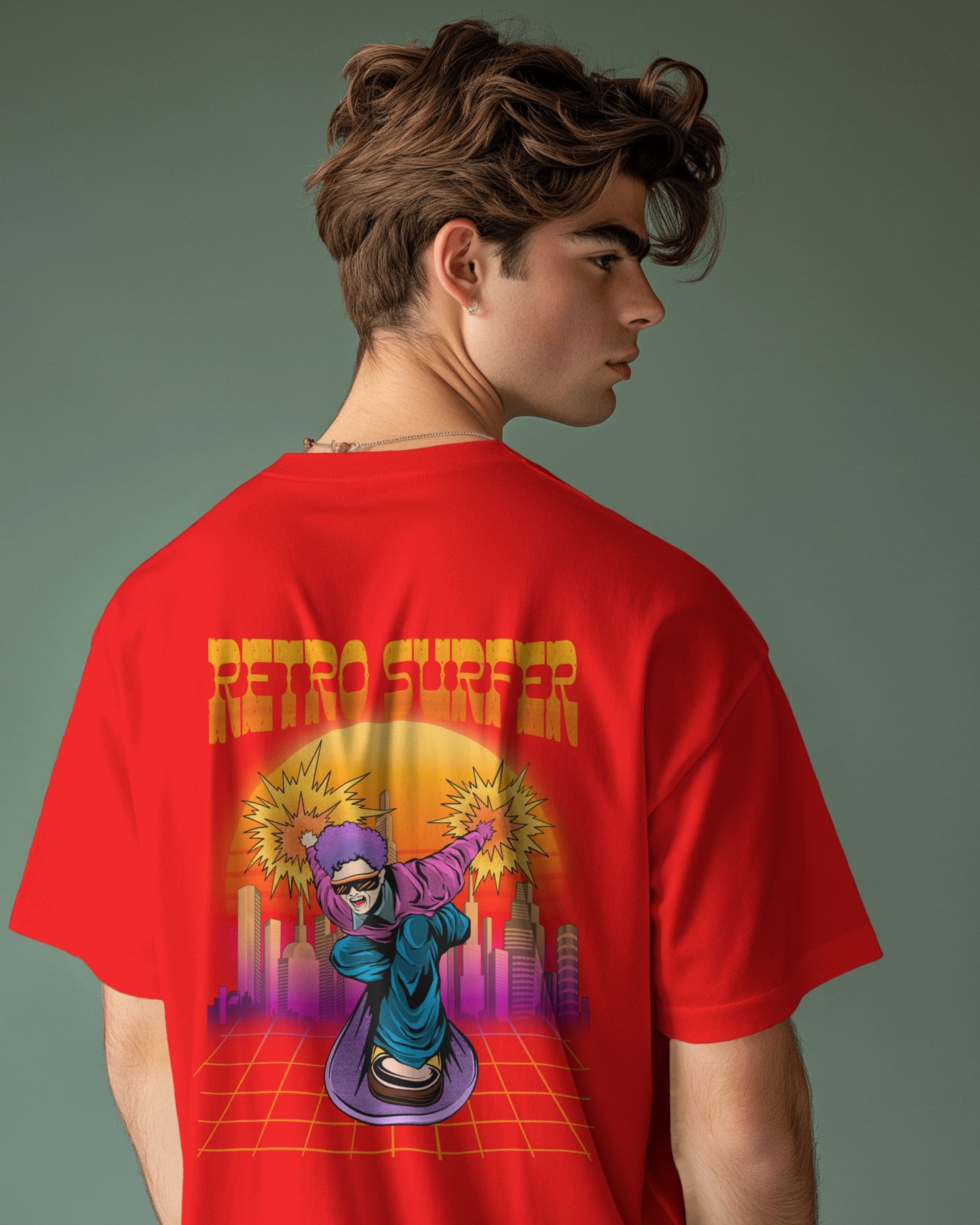 Oversized Men T-Shirts Retro Surfer