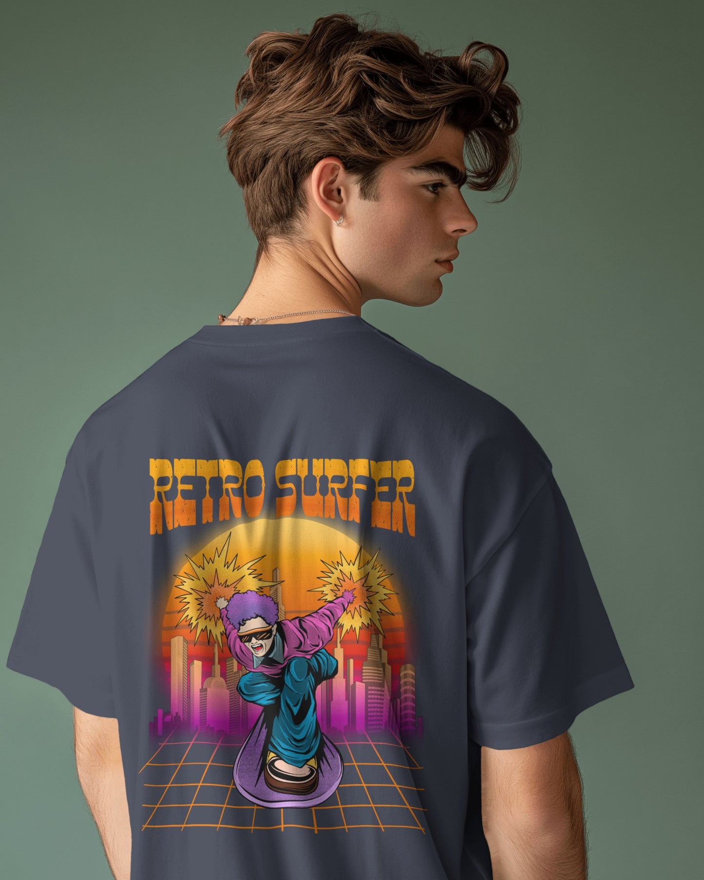 Oversized Men T-Shirts Retro Surfer