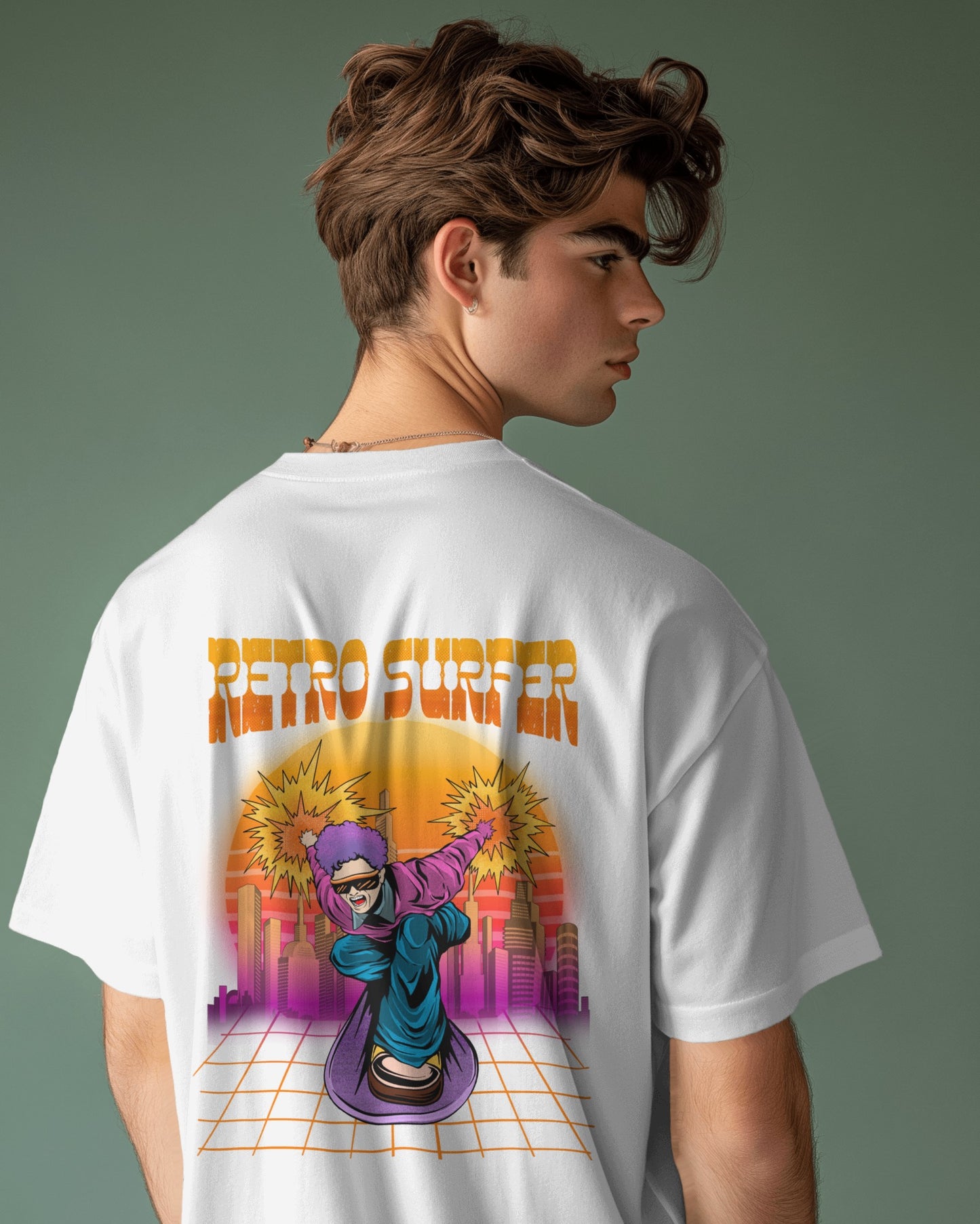 Oversized Men T-Shirts Retro Surfer