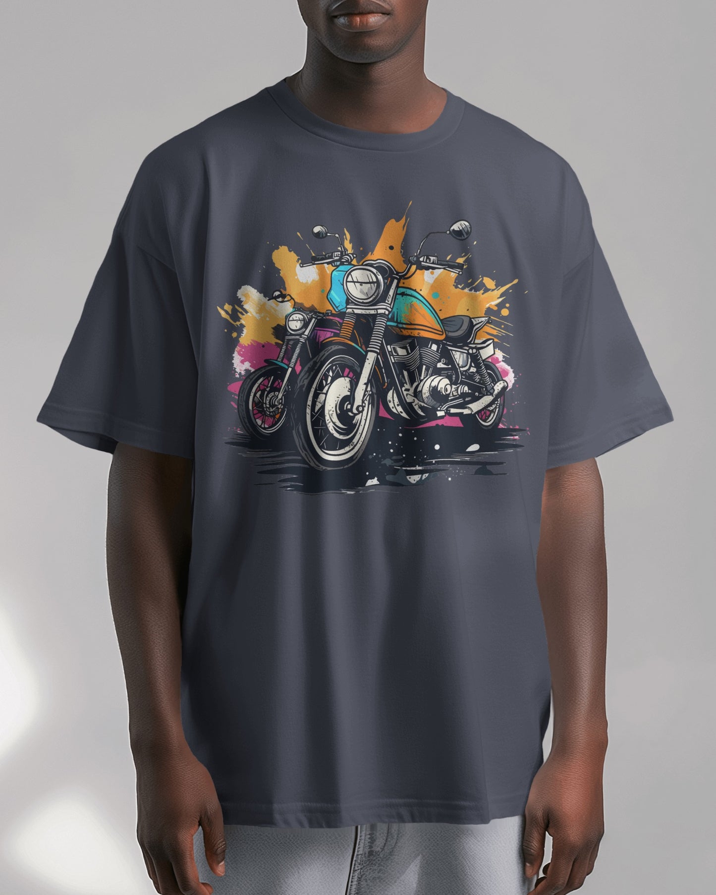 Oversized Men T-Shirts Dirt Bike Cartoon