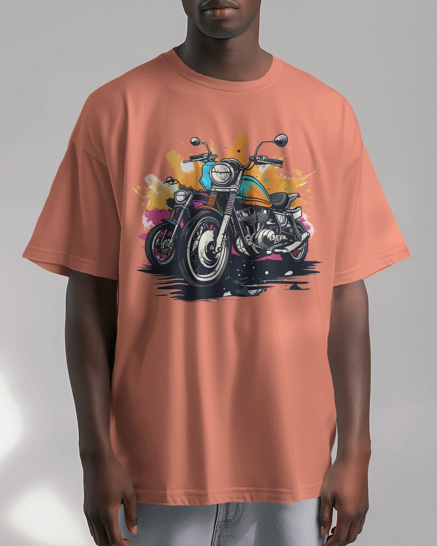 Oversized Men T-Shirts Dirt Bike Cartoon
