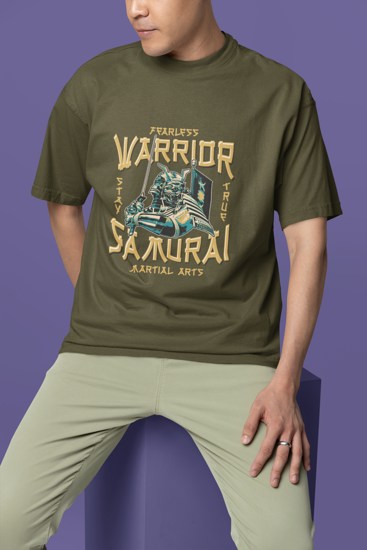 Oversized Men T-Shirts Fearless Warrior Samurai