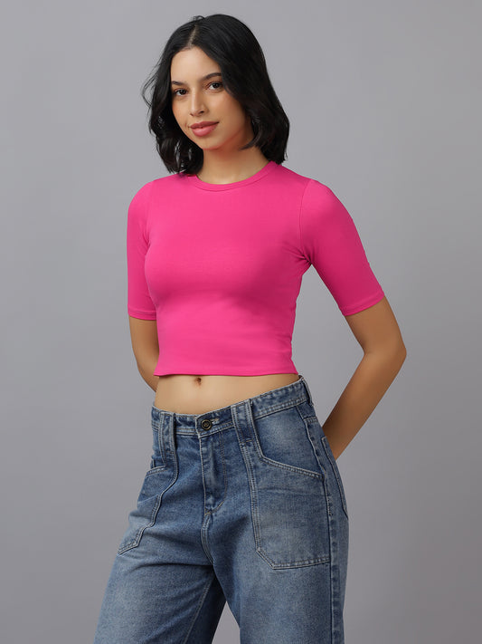 Solid Women Crop Elbow Sleeves-Hot Pink