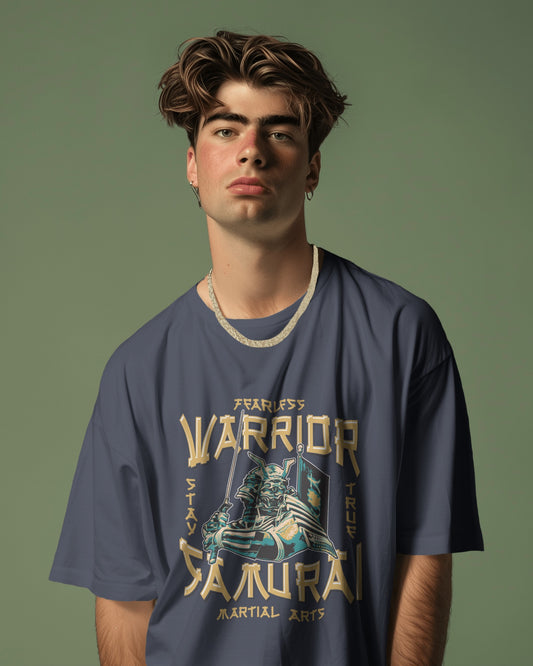 Oversized Men T-Shirts Fearless Warrior Samurai