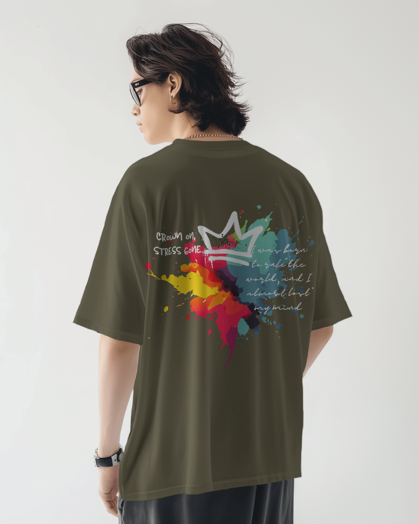 Oversized Men T-Shirts Crown On Stress Gone