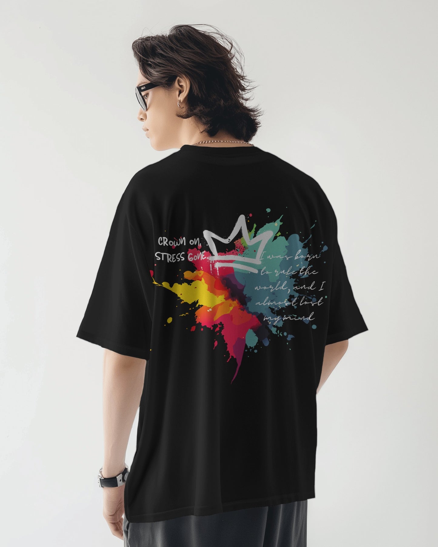 Oversized Men T-Shirts Crown On Stress Gone
