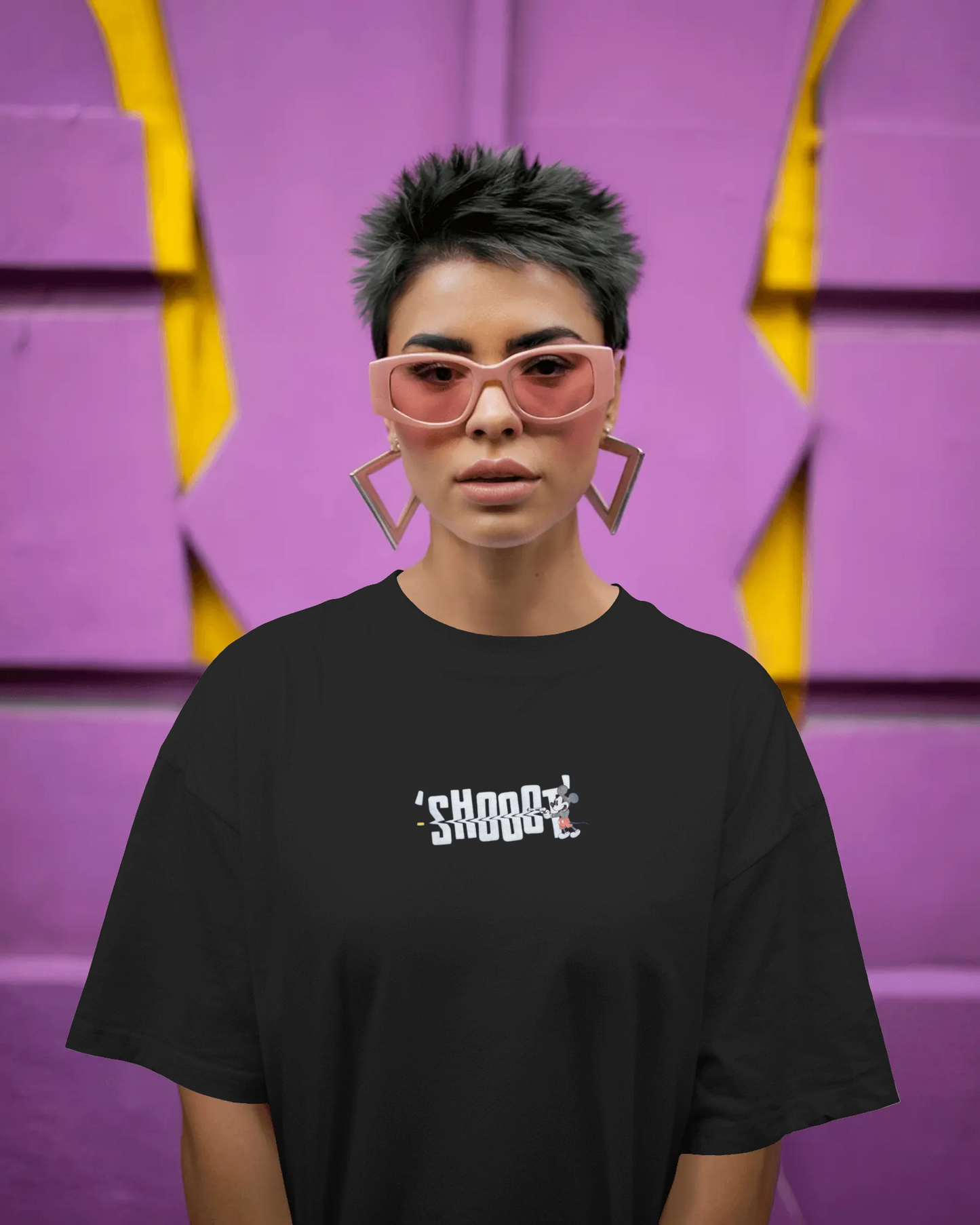 Oversized T-Shirts Shooot Black HD Printing