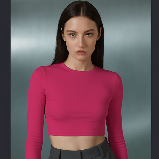 Solid Women Crop Long Sleeves- FIT Hot Pink